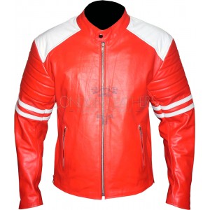Fight Club Replica Red & White Leather Biker Jacket